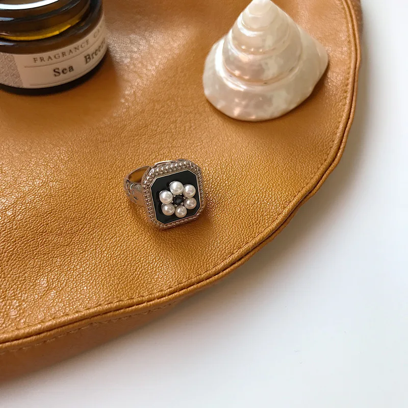 Женские квадратные кольца из серебра 925 пробы с жемчугом | Украшения и аксессуары