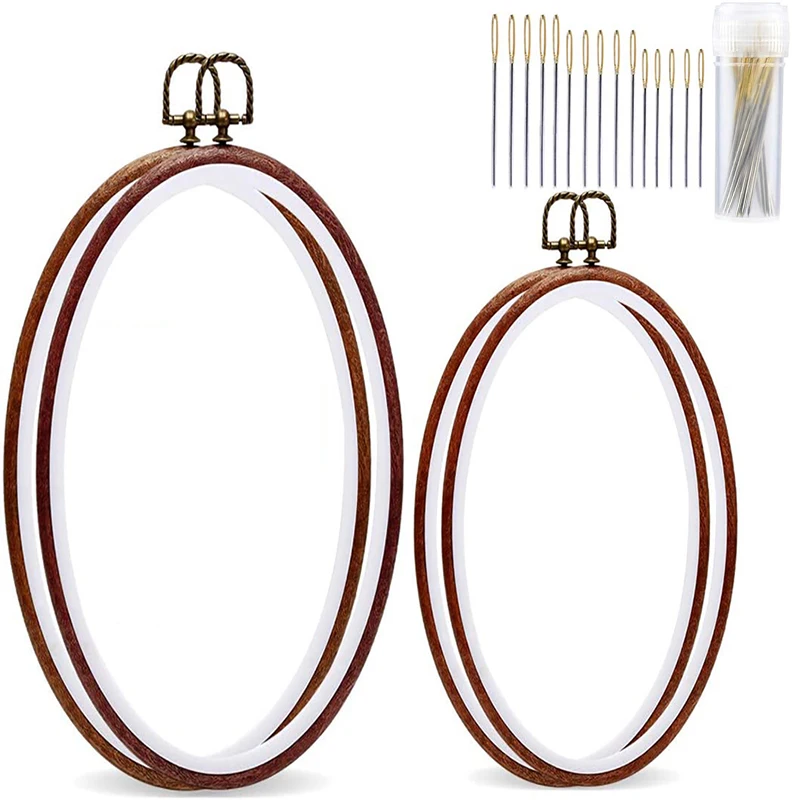 

LMDZ 4 Pack Oval Embroidery Hoop Imitated Wood Display Frame with 30 Pieces Embroidery Needles Embroidery Frame