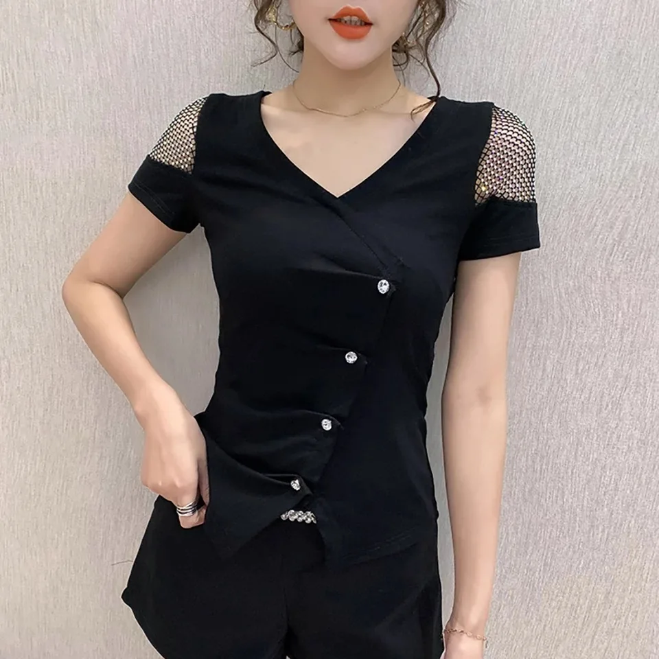 

Women black Cotton Fashion Cotton Ladies Tee Shirt Short Sleeve Tops Tee Shirt