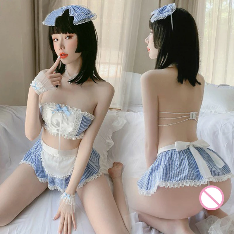 Sexy Lingerie Lace Ruffles Wire Free Closure Bra and Panty Japanese Student Cute Uniform Temptation Women Sleepwear Underwear