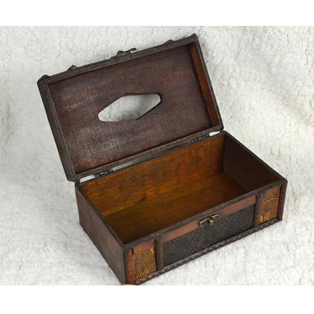 

Wooden Antique Style Tissue Box Napkin Holder Office Home Storage Case