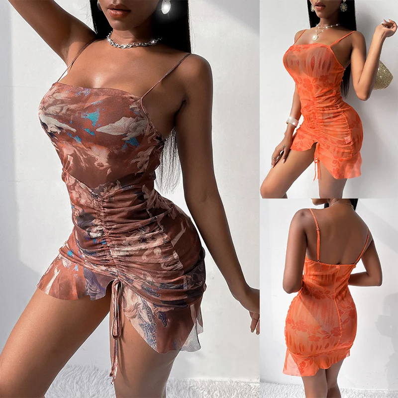 

Hirigin пикантное женское платье без рукавов на бретельках летняя Клубная одежда с принтом ангела окрашенные платья с оборками разрезом сбоку ...