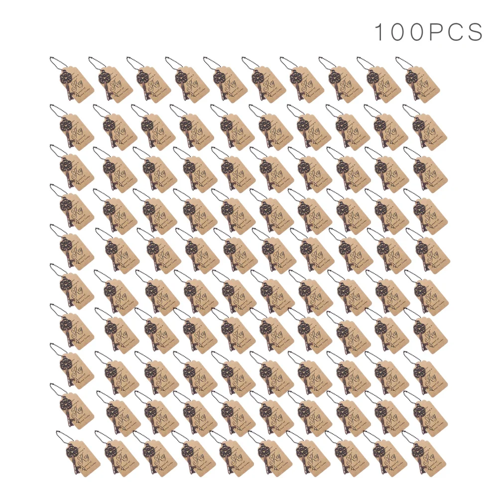 

100 Pcs/set Key Bottle Opener, Wedding Favors Party Favors with Card Tag and Chain Red Bronze