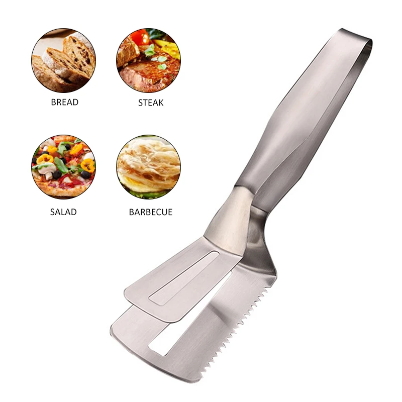 

1Pc Stainless Steel Steak Clip Pancake Barbecue Spatula Clip Food Clip Serrated Spatula Kitchen Barbecue Clip Bread Clip Steak