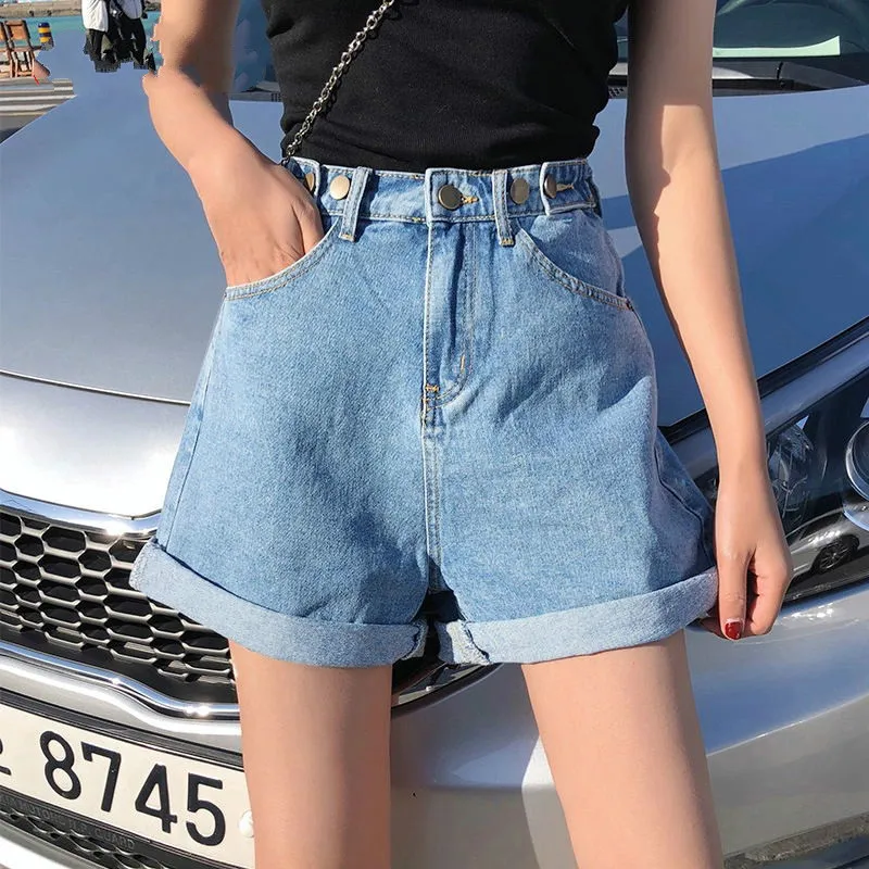 

Garemay Women's Denim Shorts Classic Vintage High Waist Blue Wide Leg Female Caual Summer Ladies Shorts Jeans For Women