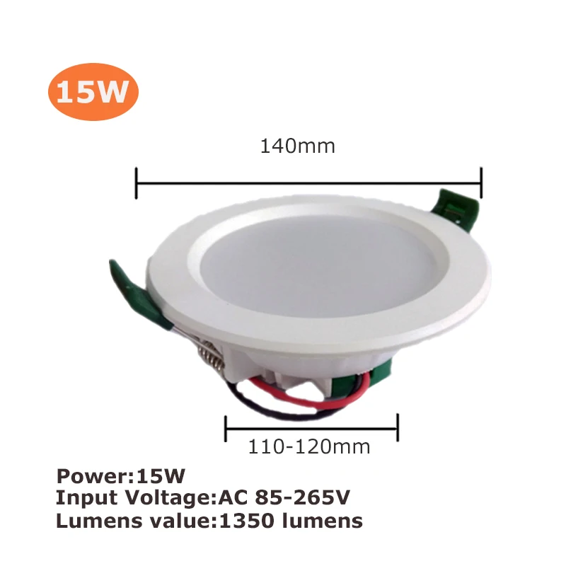 LED Downlight 15W Светодиодный светильник 3 Вт, 5 Вт, 9 Вт, 12 Вт, 15 Вт, 18 Вт, светодиодный круглый встраиваемый потолочный светильник 220 В, 230 В, 240 в, светодиодный светильник для спальни, кухни, помещений - Испускаемый цвет: LED Downlight 15W