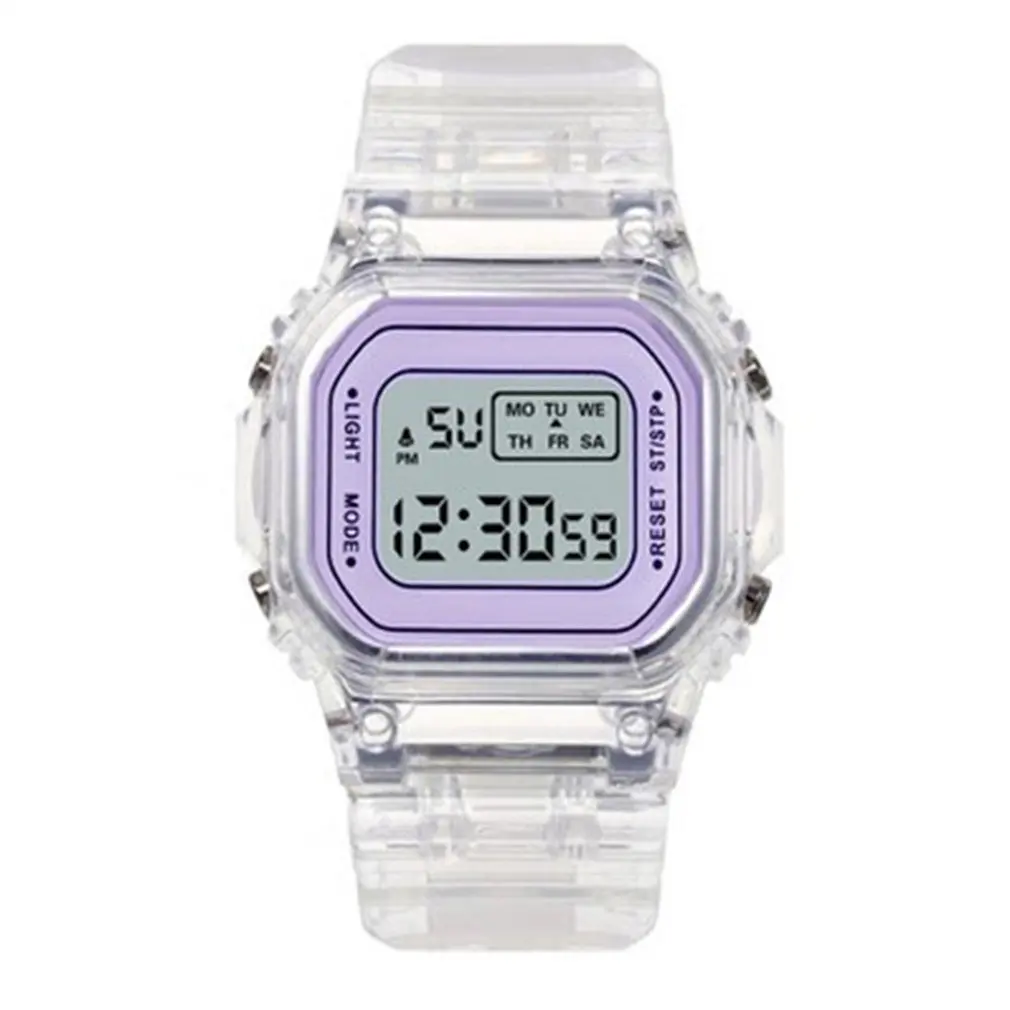 

2020 Net Red Explosion Sports Transparent Small Square Ins Electronic Watch Female Student Waterproof Led Watch