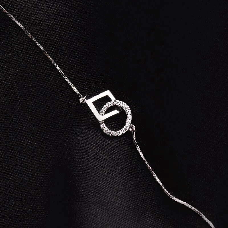 

YSMLK 925 Sterling Silver Square Round Necklace Cute Clavicle Chain CZ Zirconia Geometry Pendant Choker Girl Party Gift Jewelry