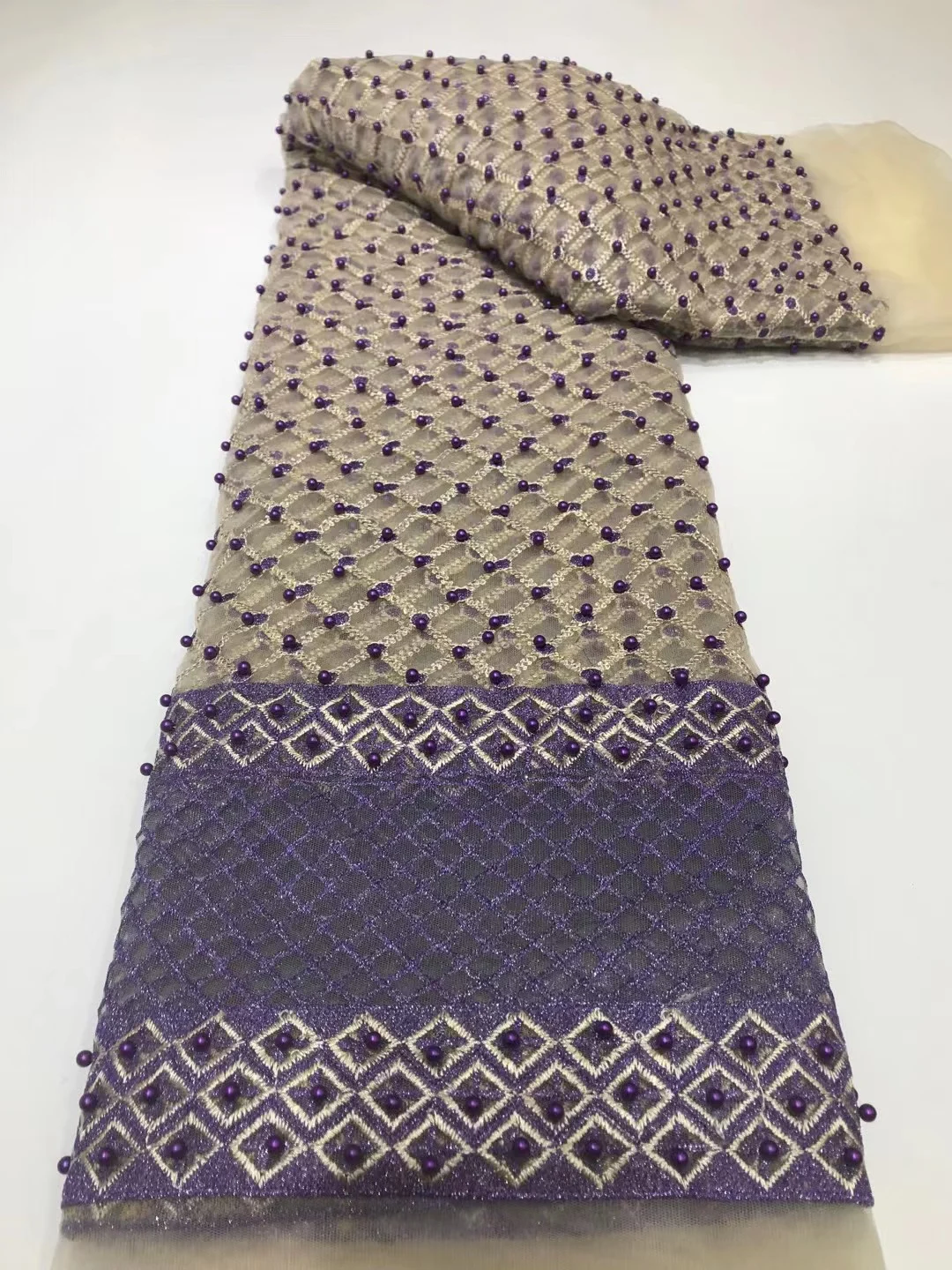 

African 2022 New Tulle Milk Silk Lace Hand Make Beads French Sequins Voile Fabric For Nigerian Tradltion Wedding Party Dress