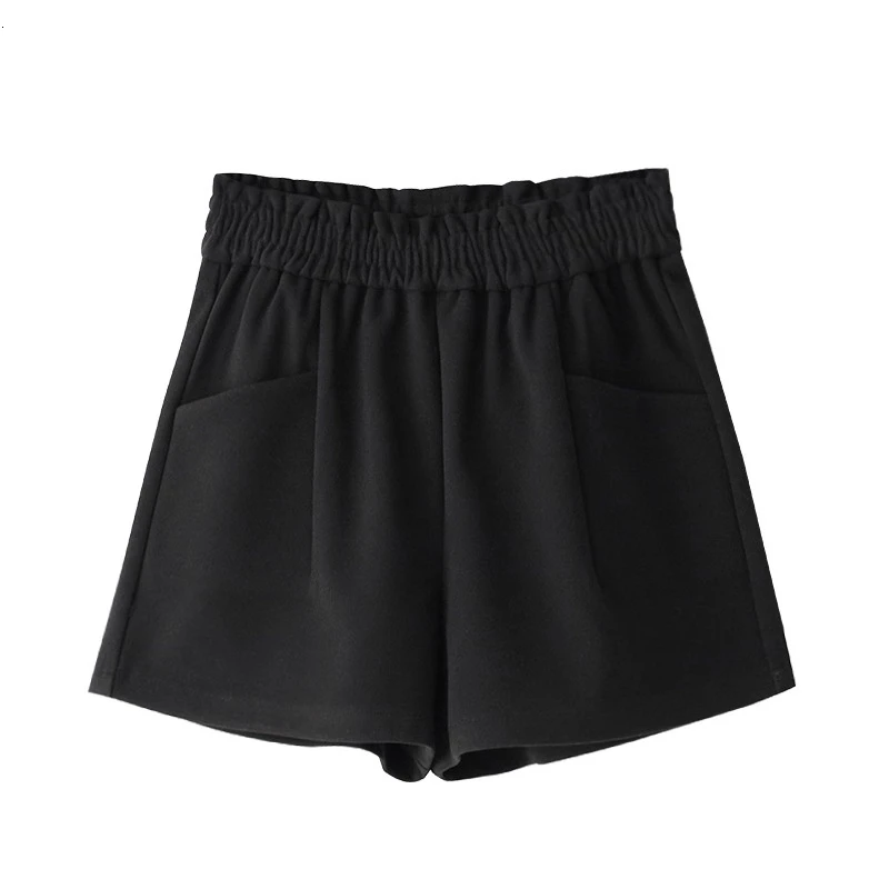 Осенние Женские однотонные шорты корейские шерстяные трапециевидной формы с