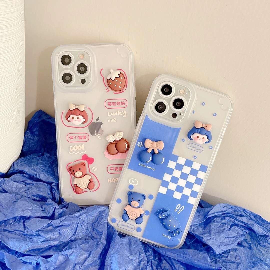 

Cartoon 3D Girl dolls soft case for iPhone 7 8plus 11 11Promax 12 12Promax 13 13Pro XS XR xsmax transparent phone shell