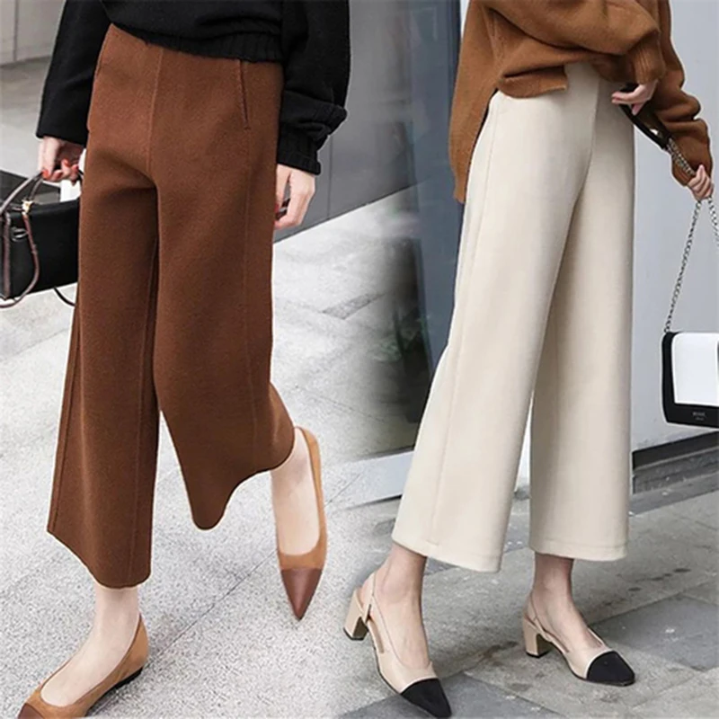 

Pants Korea Fashion Elastic Waist Loose Pants All-matched Casual Ankle-length Pants Autumn Winter Women Woolen Wide Leg
