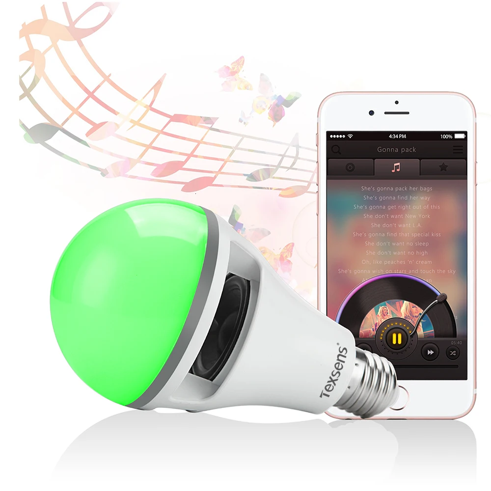 Texsens Smart RGB светодиодный светильник для музыкального приложения 10 Вт лампа E27 RGB Беспроводная Bluetooth Колонка лампа Музыка Воспроизведение 2 в 1 дизайн приложение управление