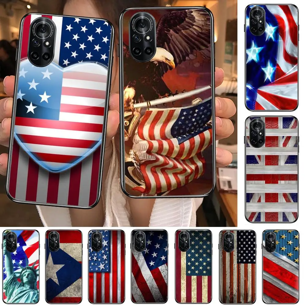 

USA American flag Clear Phone Case For Huawei Honor 20 10 9 8A 7 5T X Pro Lite 5G Black Etui Coque Hoesjes Comic Fash design