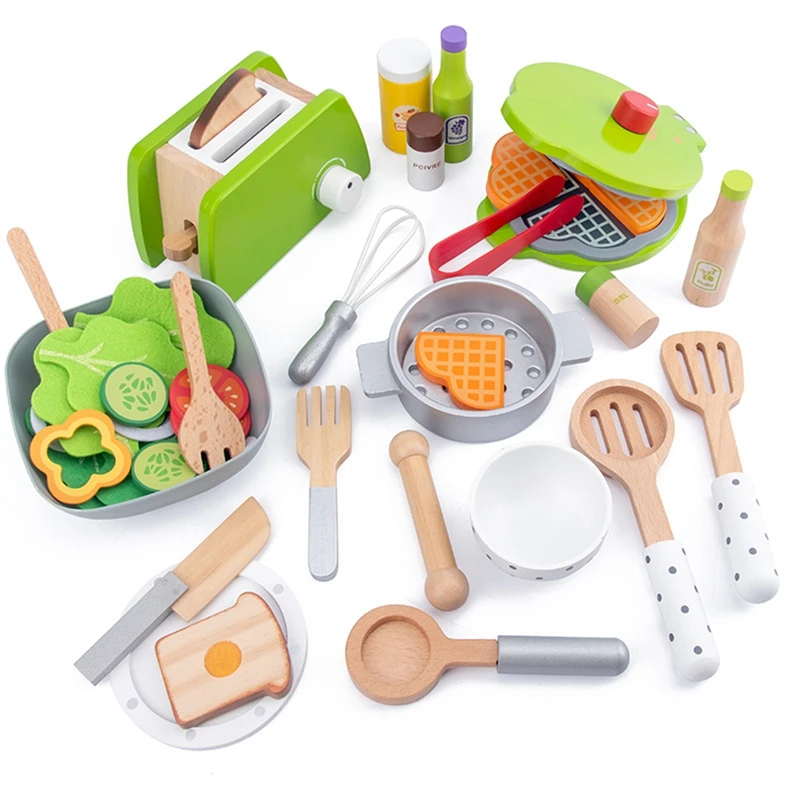 

Children Kitchen Toys DIY Cooking Pretend Play Simulation Wooden Kitchen Food Toys for Kids Toy Set