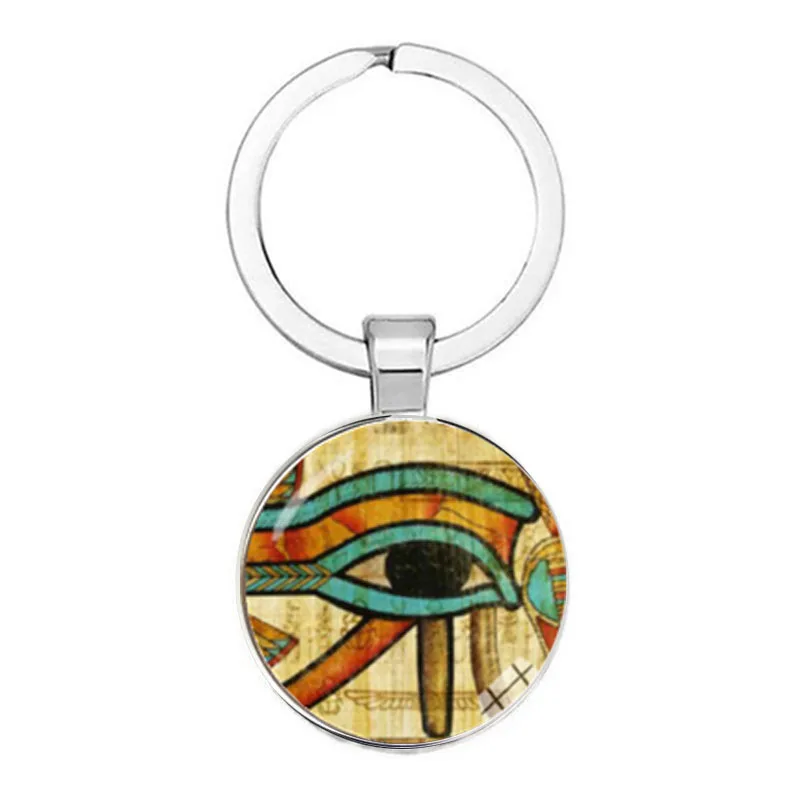 

Ancient Egypt Eye Of Horus Fashion Round Keychain Classic Egyptian Rune Evil Eye Art Printed Glass Cabochon Keychain Amulet For