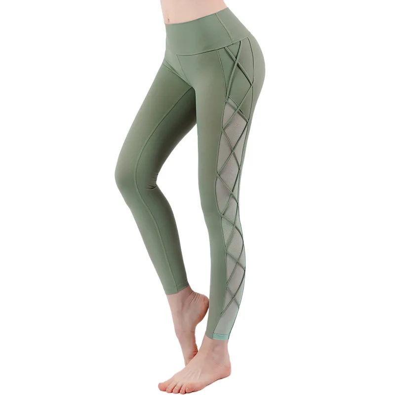 

European and American Yoga Trousers Women's High Waist Nude Feel Hip Raise Skinny Fitness Pants Quick-Drying Running Sports
