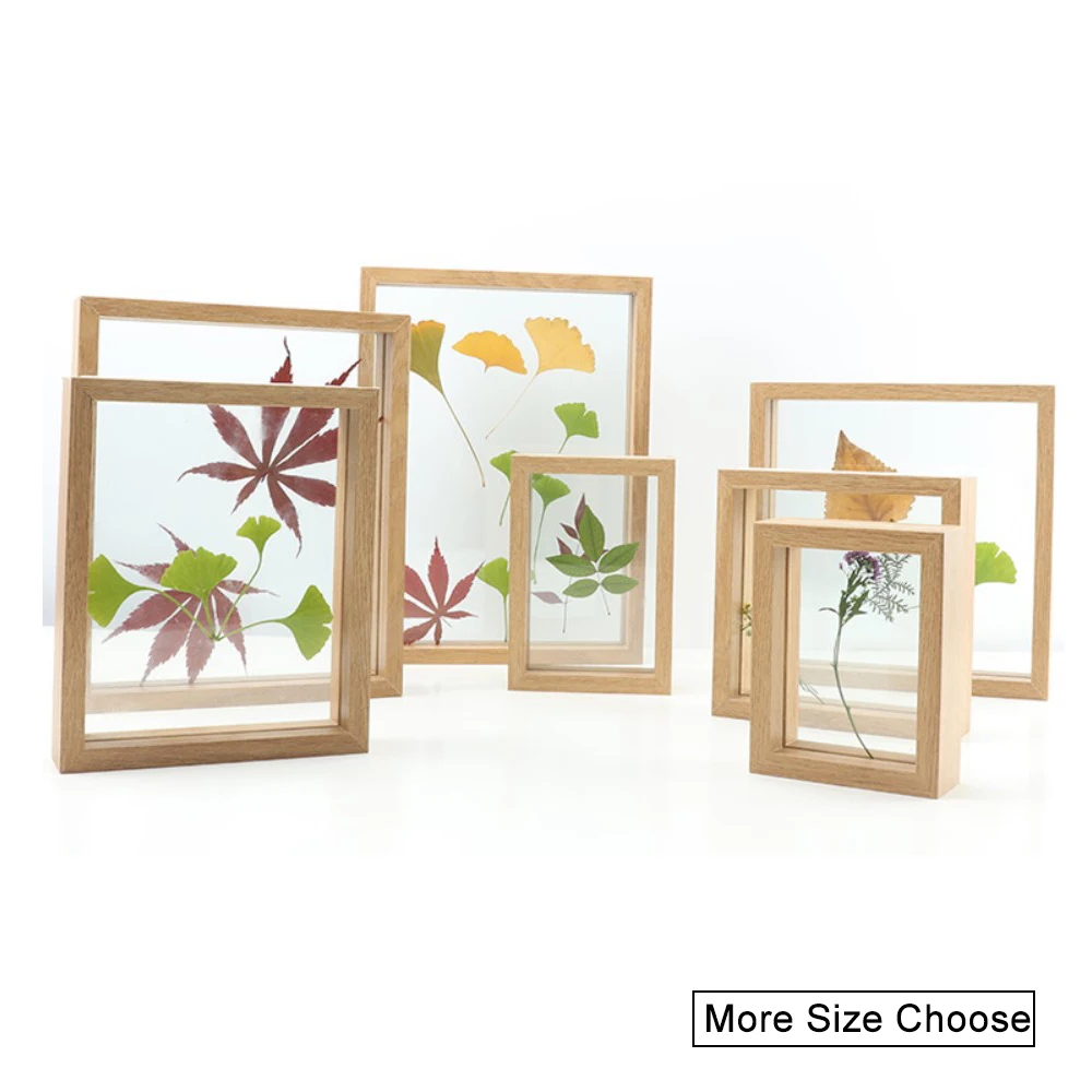 

Transparent Photo Frame Rectangle Wooden Photo Frame 7 inch Glass Photo Frame DIY Plant Clip for Flower Specimen Photo Decor