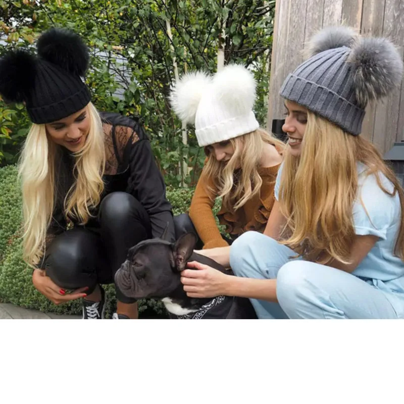 Детская шапка из искусственного меха енота зимние теплые вязаные шапки с двойным