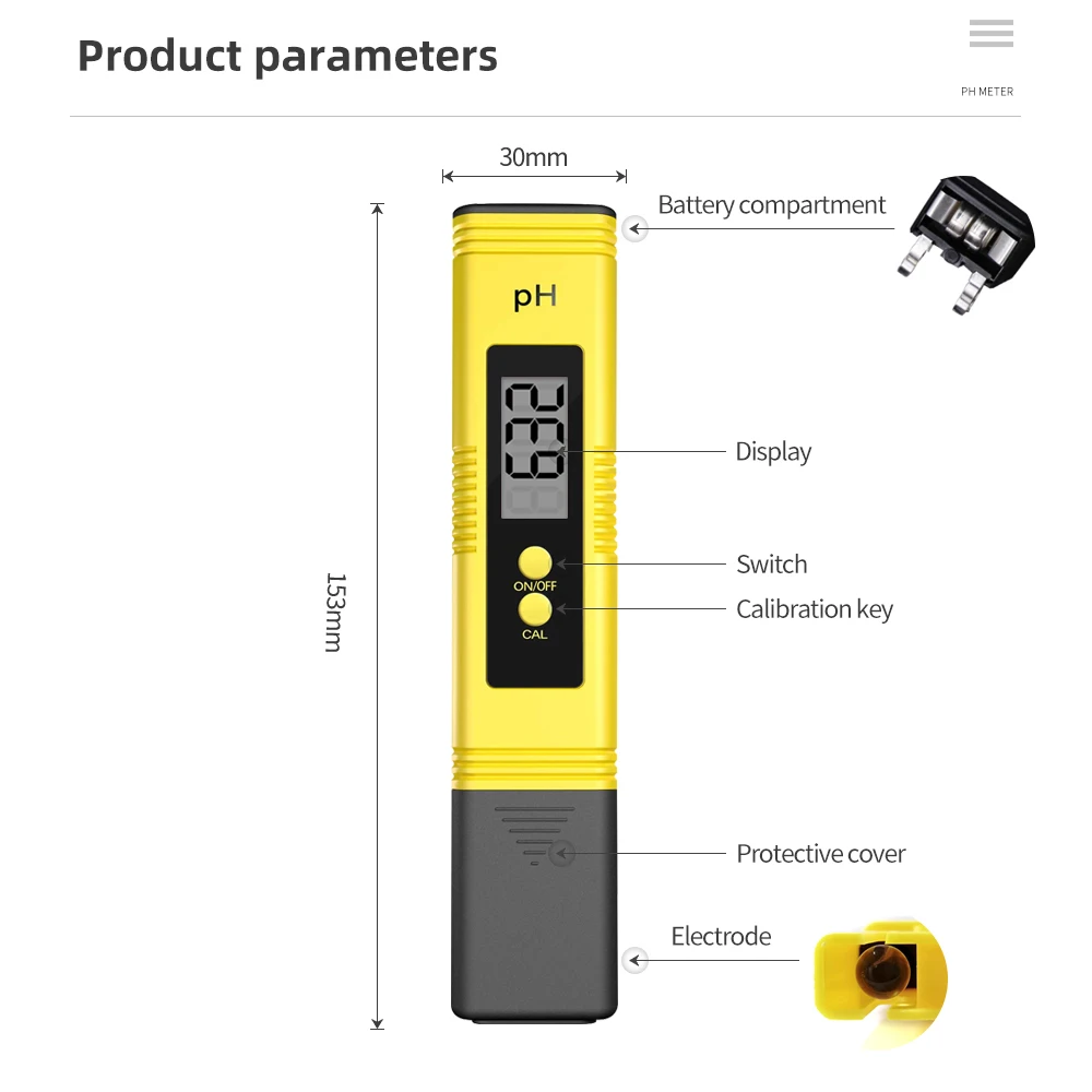 Probador de Medidor de PH Digital 0,01 para calidad del agua, alimentos, acuario, piscina hidropónico tamaño de bolsillo PH Tester pantalla LCD grande 20% de descuento