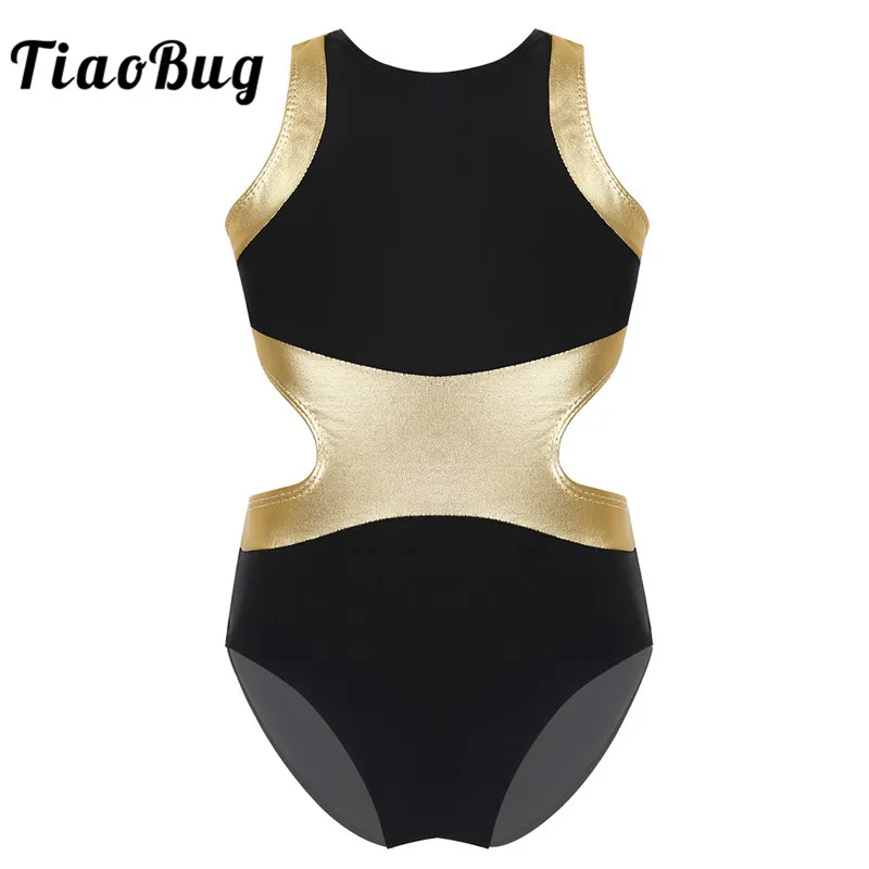 TiaoBug детский Блестящий металлический костюм для балета без рукавов