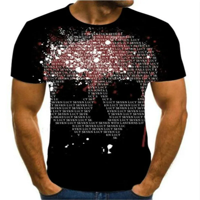 

3D printing men's O-neck T-shirt short-sleeved shirt skull print T-shirt horror skull breathable summer sweatshirt XXS-6XL