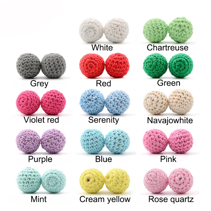 LOFCA-Cuentas de ganchillo de madera de 20mm, abalorios masticables para dentici&oacute;n de beb&eacute;, juguetes para morder, regalos para Baby Shower, 50 Uds.-1