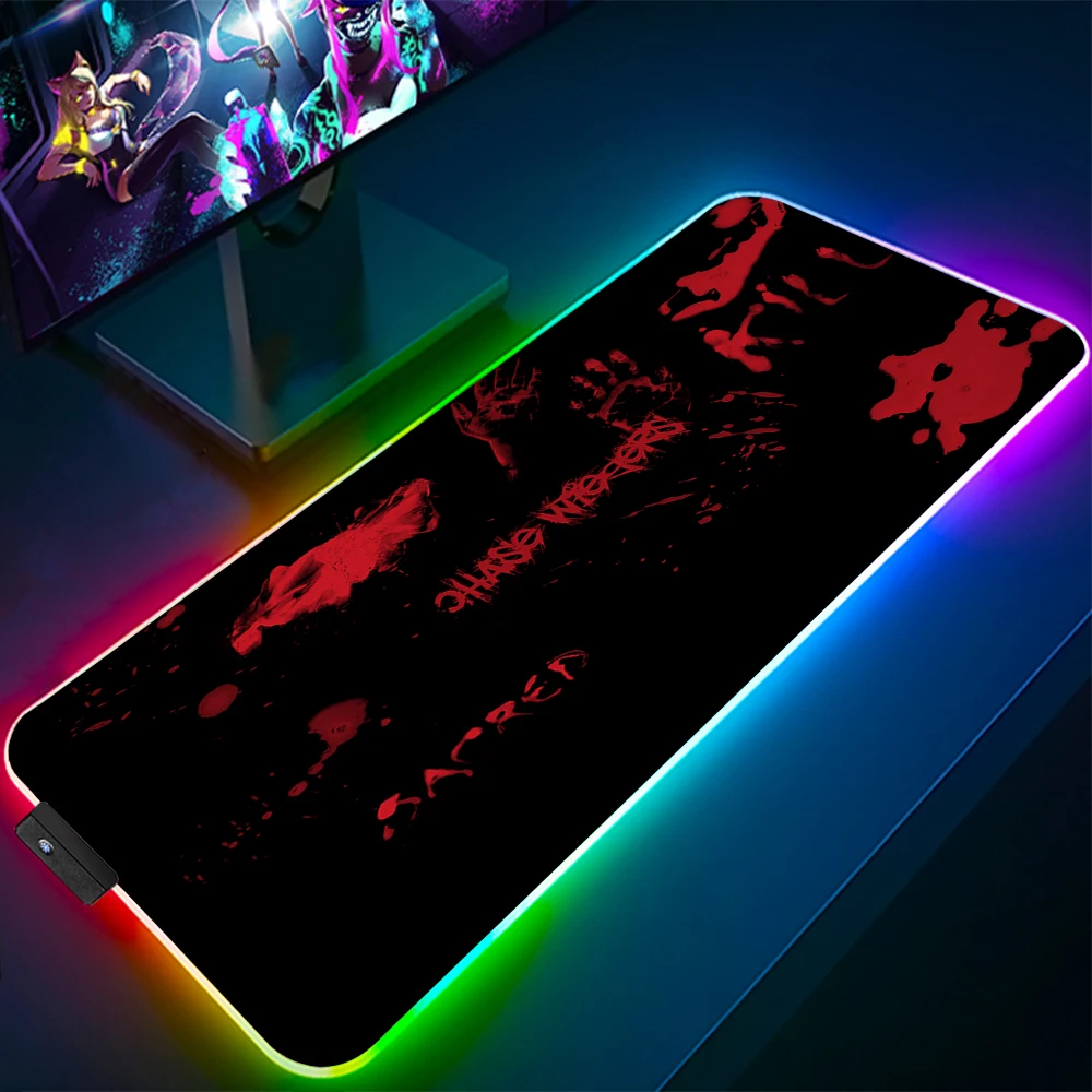 Большой игровой коврик для мыши с аниме кровавым RGB светодиодный компьютерный