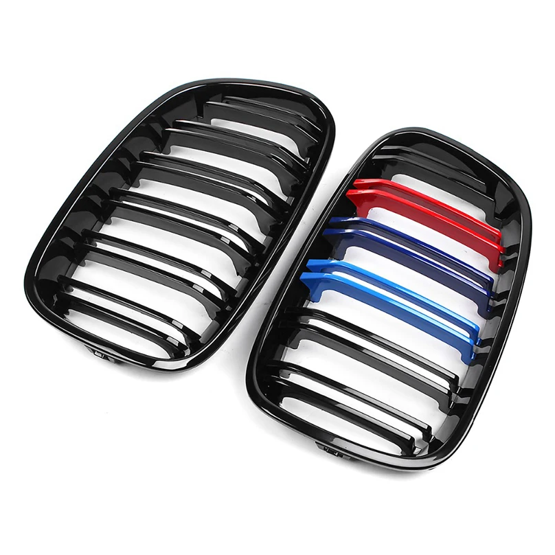 Автомобильный глянцевый черный M-Color 2 Slat Line передний центральный гриль для почек