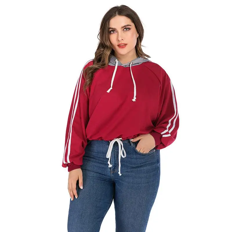 Осенняя Женская толстовка размера плюс красная повседневная кофта большого с