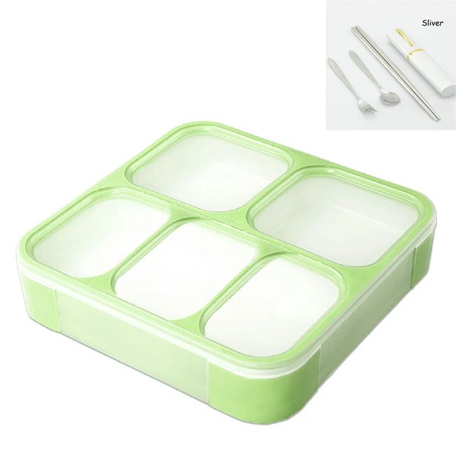 Green 5 suit MICCK BPA Бесплатный Ланч-бокс, контейнер для хранения еды с отсеками, герметичный, тепловой, Bento box, большая емкость 1200 мл - Цвет: Green 5 suit