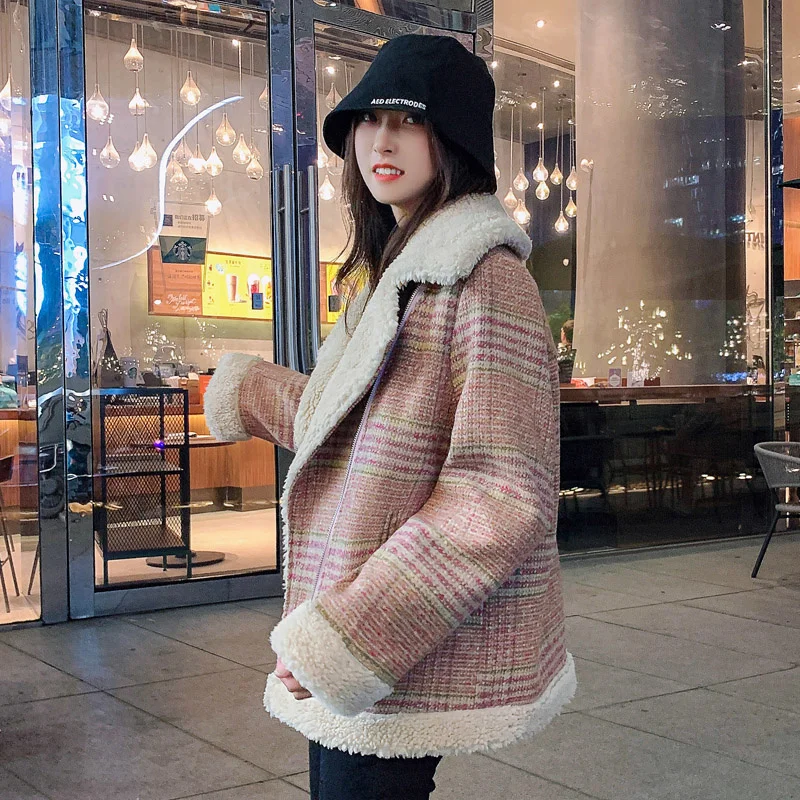 

Куртка женская зимняя, короткая, из овечьей шерсти, свободная, Корейская версия, 2021