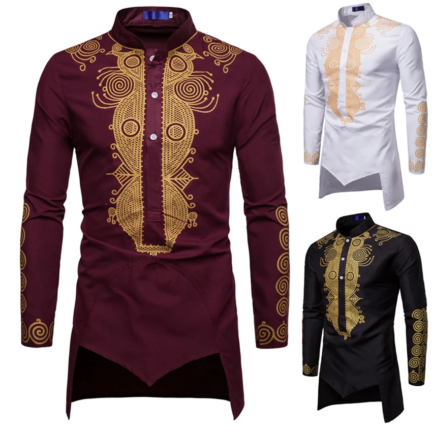 

Fashion Mens Printed African Clothing National Rich Bazin Dashiki Dress African Dress Embroidered Shirt