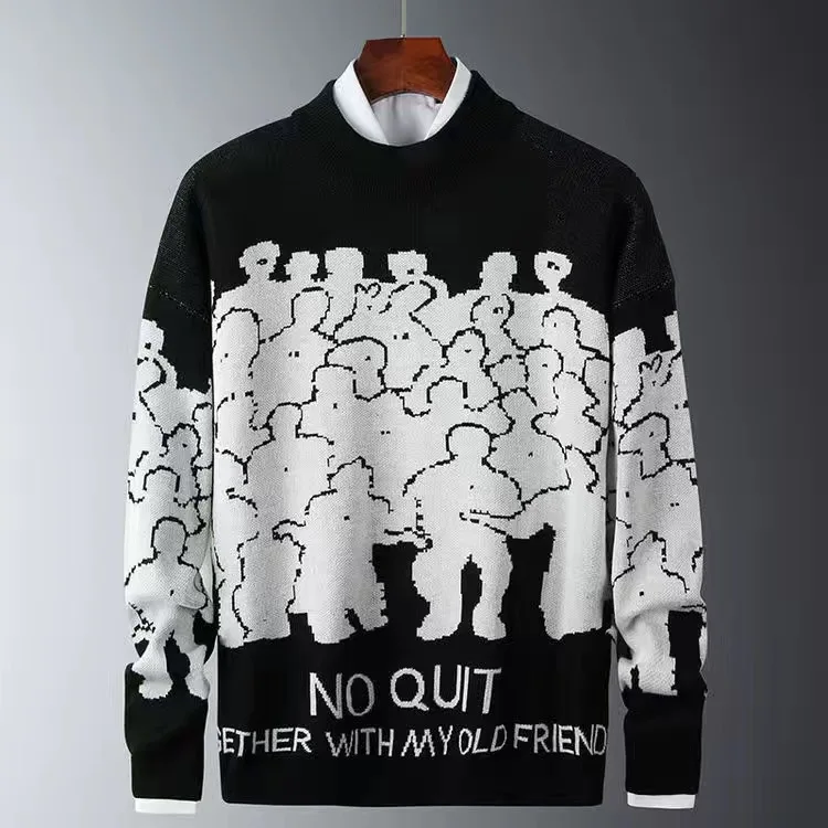 Мужской свитер Камуфляжный вязаный пуловер с круглым вырезом мужской джемпер