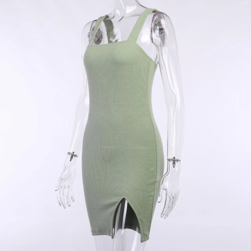 Женское облегающее мини-платье FSDA черное Клубное платье на тонких бретелях без