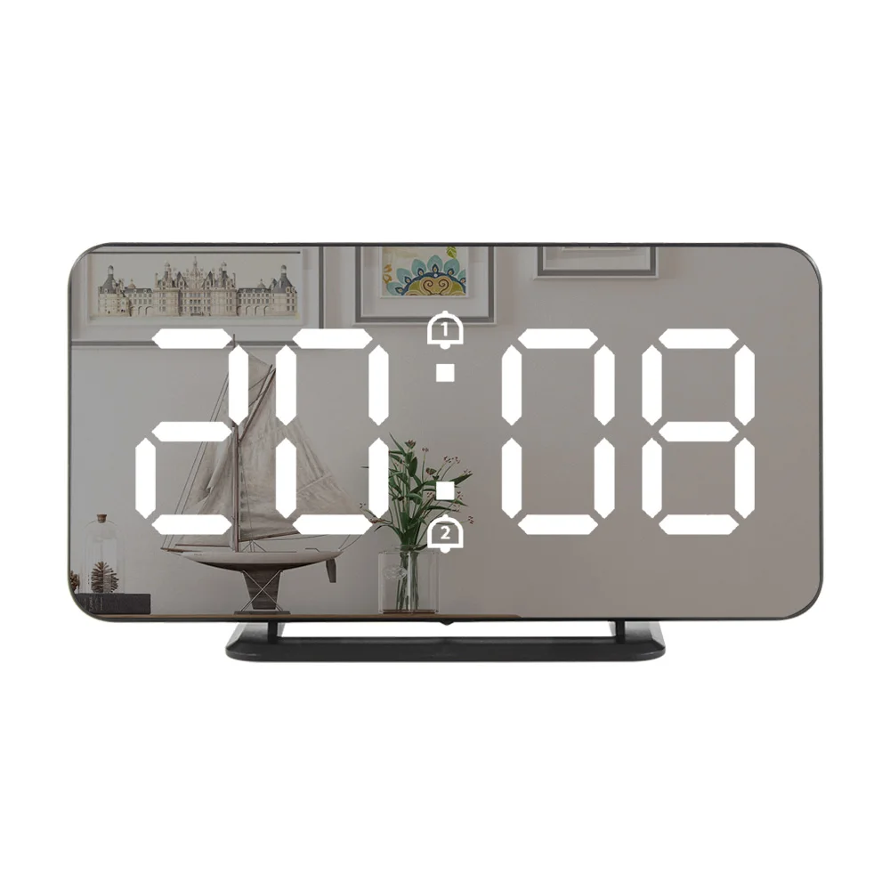 

Wall Clock Mirror Alarm LED Watch Digital Electronic Temperature Snooze Clocks USB Nightlight Home Decoration Tools