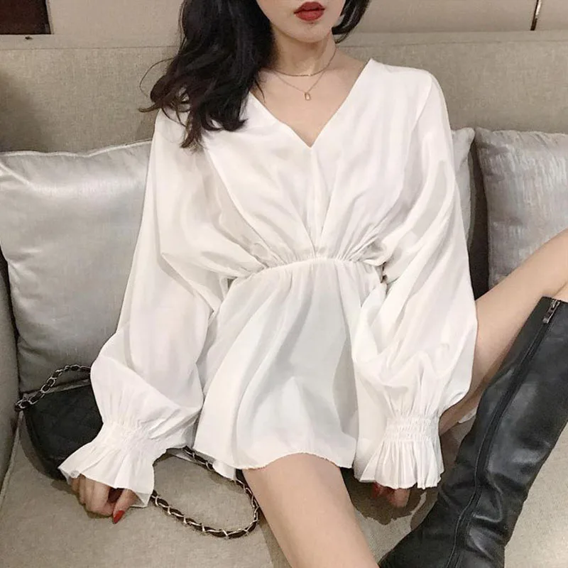 

New Women Spring Autumn Style Blouses Shirt Women Sexy V-Neck Batwing Sleeve Slim Thin Shirts Elegant Women Ruffles Tops DF3353
