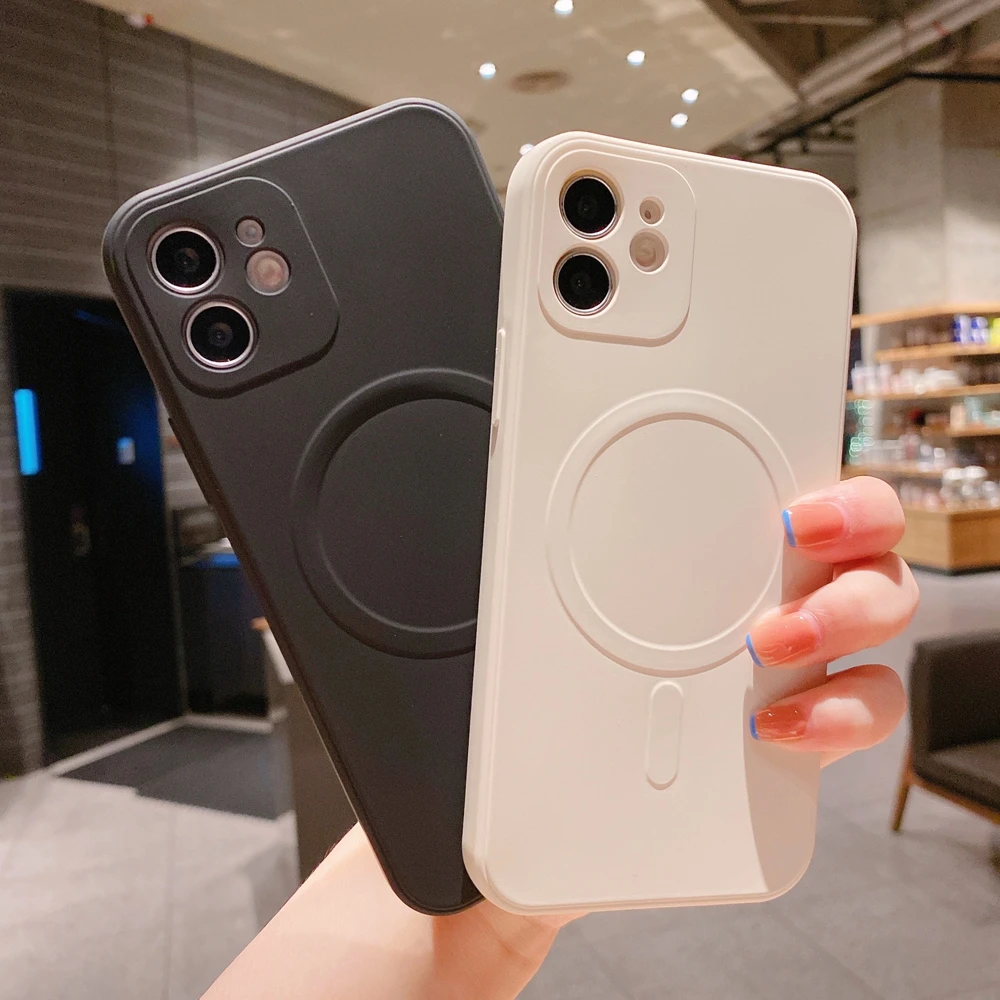 

Fashion Square Liquid Silicon Magnetic Phone Case for iPhone 12 11 13 Pro Max X Xs Xr 7 8 Plus 13Mini Magsafing Shockproof Cover