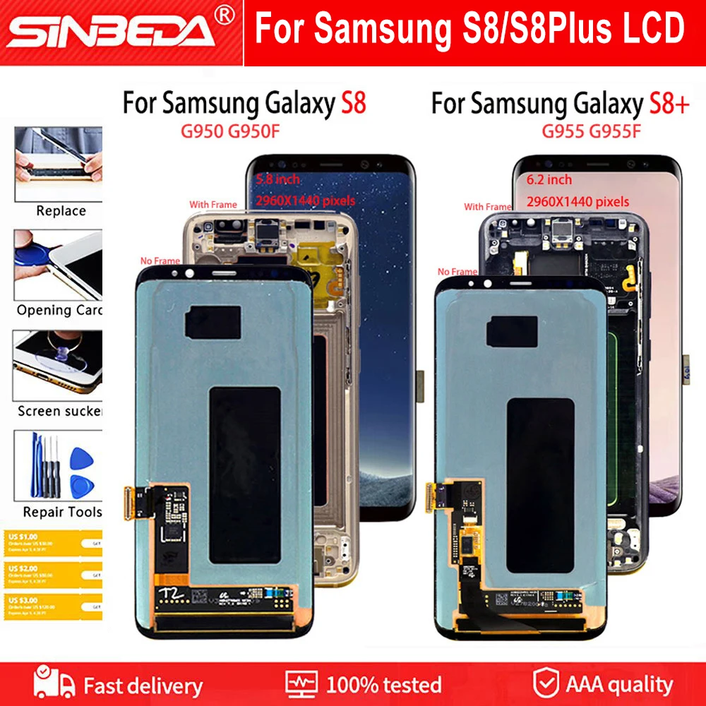 

Original Super AMOLED For SAMSUNG Galaxy S8 G950F G950FD LCD Display S8 Plus G955 G955F LCD Touch Screen Digitizer Assembly