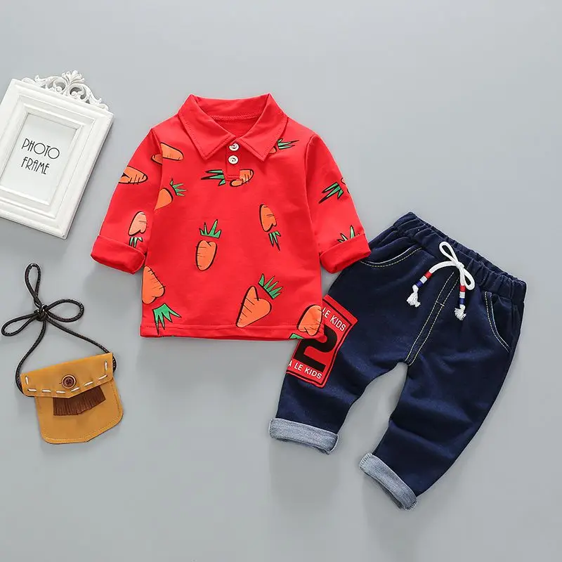 Baby Clothes 0-4T Spring Autumn Casual Long Sleeve Printing Top And Jeans Kids Two-piece Outfit Set | Детская одежда и обувь