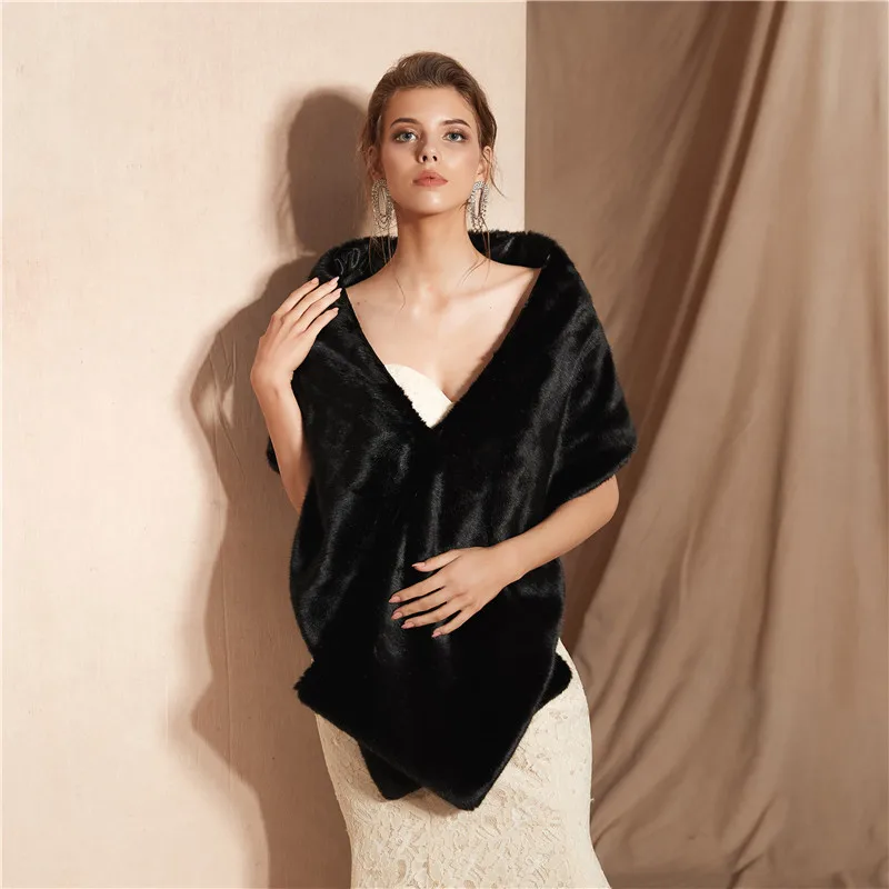 

Женская вечерняя накидка из искусственного меха, черная накидка из искусственного меха, накидка для вечевечерние на зиму