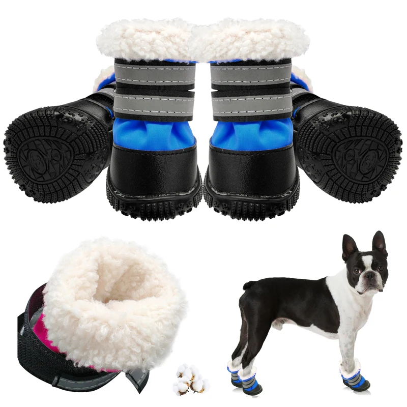 

Pet Dog Shoes Winter Super Warm 4pcs Dog Boots Cotton Anti Slip Reflective Shoes For Small Dogs Pet Product Chihuahua Waterproof