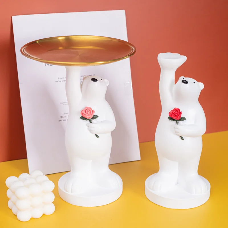 

Скандинавская полимерная скульптура с мультяшным белым медведем, украшение для гостиной, телевизора, кабинета, поднос для хранения, предме...
