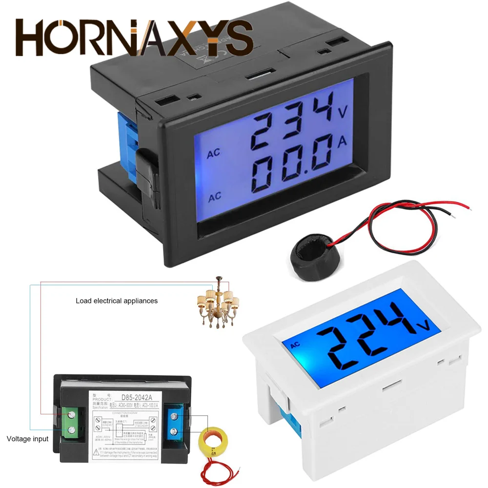 

D85-2042A Digital AC Voltage Meter 100A 80~300V Voltmeter Ammeter Current Amps Volt Meter LCD Panel Monitor 110V 220V 380V