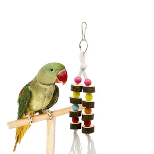 Natural Wooden Parrot Toys Chew Bite Hanging Cage Balls Two Ropes Colorful Wooden Molar Skewers Birds Toys