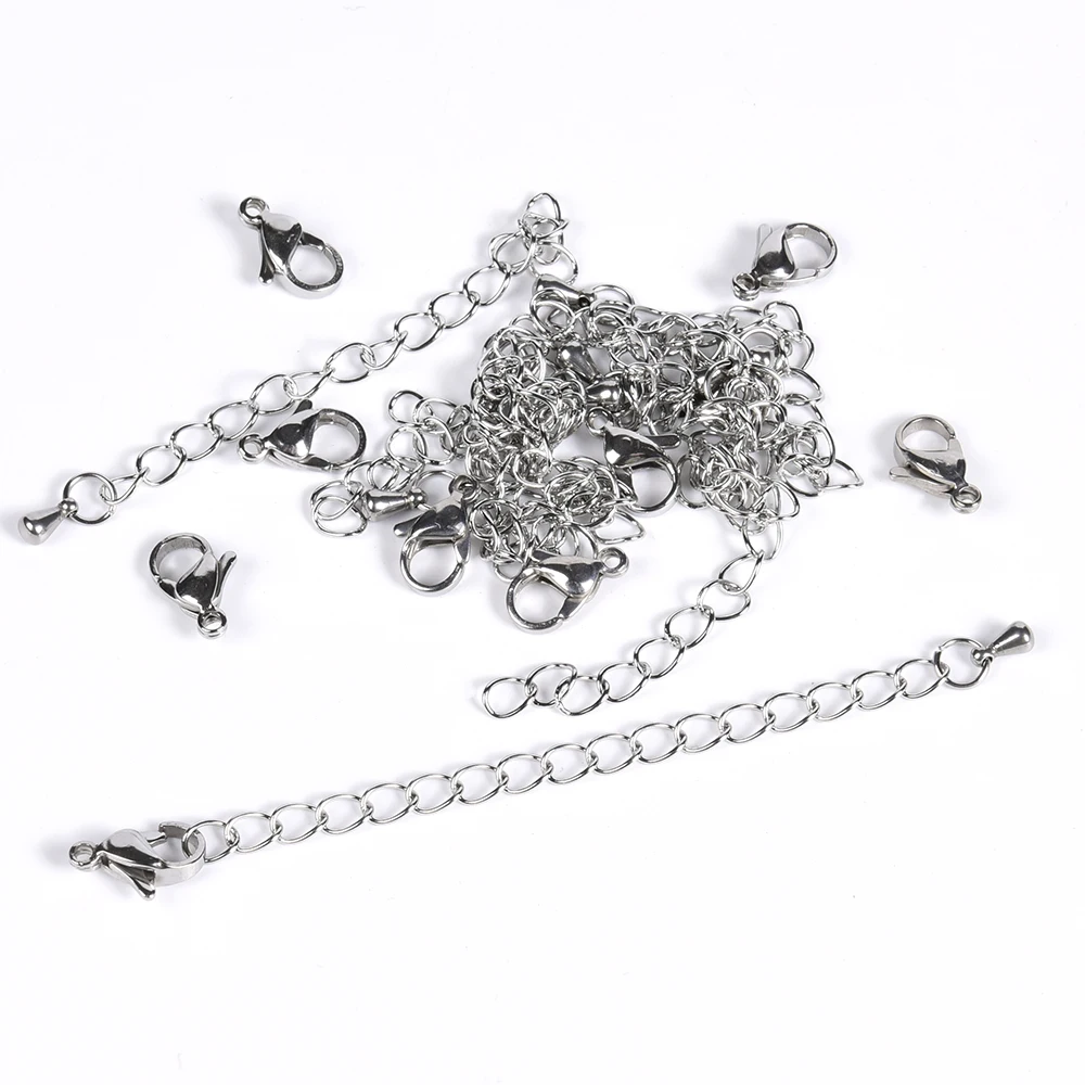 

Удлинительная цепочка из нержавеющей стали, 10 шт./лот, застежка-лобстер, соединитель для изготовления ювелирных изделий, браслетов, ожерели...