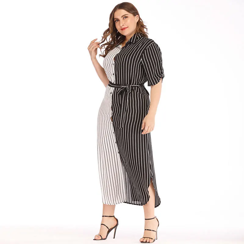 Новинка 2020 модное летнее платье с коротким рукавом отворотом черное белое