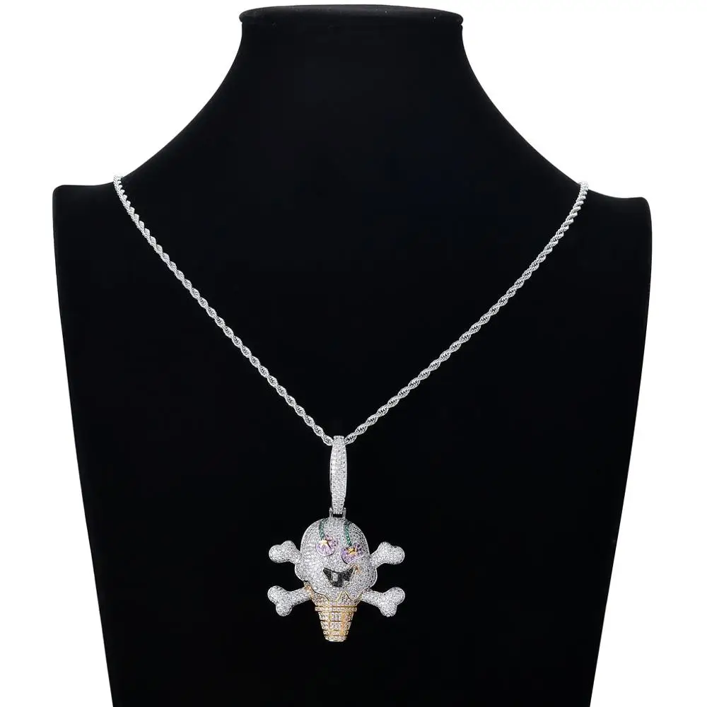 Newest Hip Hop Jewelry Gold Silver Double Color Iced Out Zircon Stone Ice Cream Pirate Pendant Mens Necklace Joyas Bling jewelry | Украшения