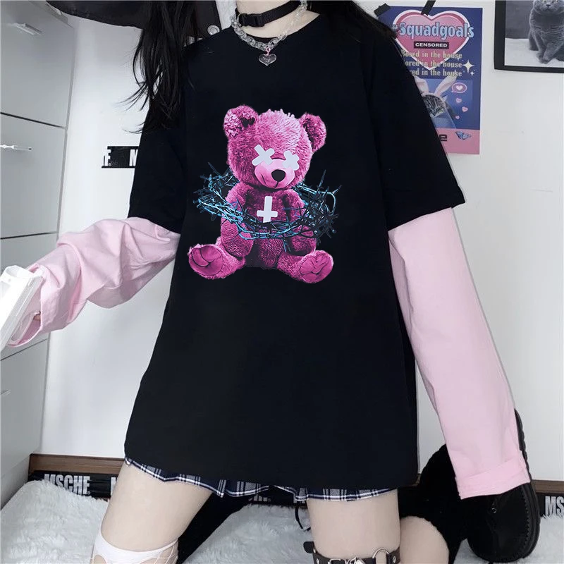 

Men Hip Hop Sweatshirt Streetwear Pullover Funny Bear Print Pullover Harajuku Cotton Casual Sweatshirt 2021 Autumn Black White