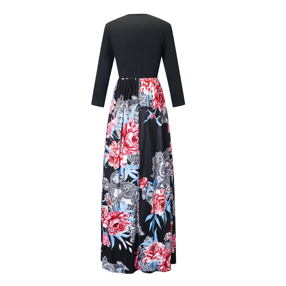 Длинное женское платье в стиле бохо летнее пэчворк с цветочным принтом